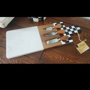 Marble and Wood Cheese Board with Knives
